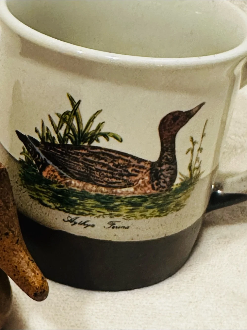 Hand Carved Wooden Duck Figurine Folk Art Cabin Lodge Decor Rustic Bird Vtg Mug